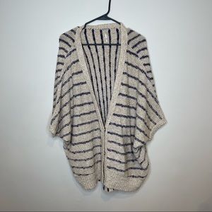 Free People Cropped Sleeve Striped Boho Tan and Blue Cardigan Size Medium